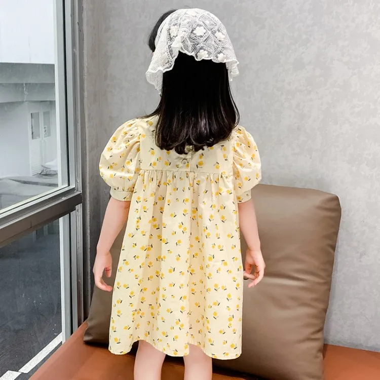 

Summer New Girls Floral Dresses Children Clothes Puff Sleeve Clothing Short Sleeve Baby Sweet Dress