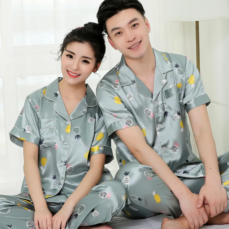 Пижама Мужская атласная с коротким рукавом шелковая Домашняя одежда принтом