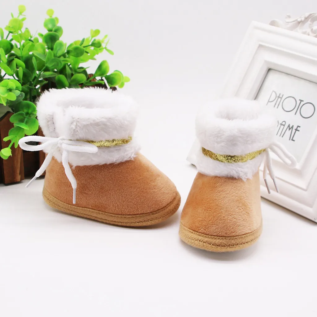 Baby Autumn Cashmere Plush Boots Girl Boys Winter Warm Shoes Bandage Toddler Fuzzy Balls First Walkers Kid Newborn |