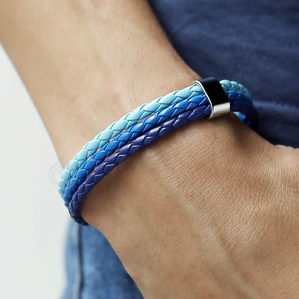 Браслет мужской кожаный плетеный 3 нити 12 мм с застежкой из нержавеющей