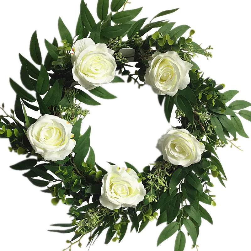 

New Green Plant Wreath Wedding Pendant Rose Flower Wreath Home Garden Window Decoration Shooting Props