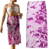 female purple tie dyed print skirt high waist package hip midi skirt summer casual mid long skirt