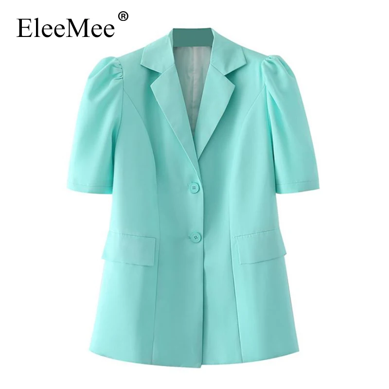 

EleeMee Women Blazer Short Sleeve 2022 Summer Fashion Coat Solid Color Tailored Color Street Fashion Blouses Size S-L