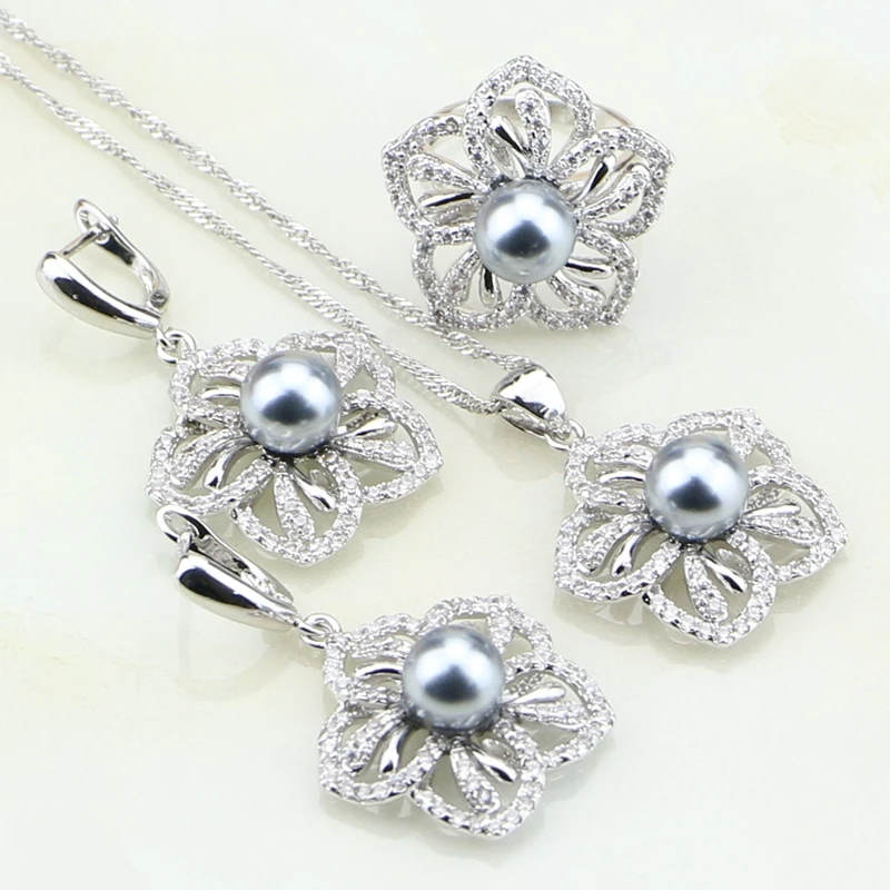 Серьги/Кольцо/кулон/ожерелье из серебра 925 пробы с серым жемчугом|jewelry sets for women|silver