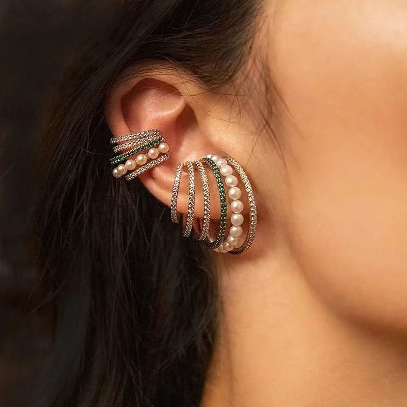 Женские серьги гвоздики с жемчужинами fflacel широкие складываемые кристаллами