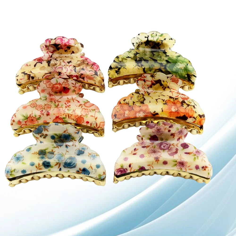 

4PC Hair Claws Acrylic Printed Floral Small Fresh Decorative Hair Jaw Clips Claw Barrettes Headwear Lady's Paw Hairpin (Ran
