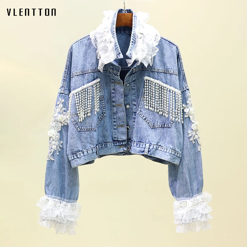 Осенние цветочные сетчатые кружевные вышитые блестками бриллианты джинсовые