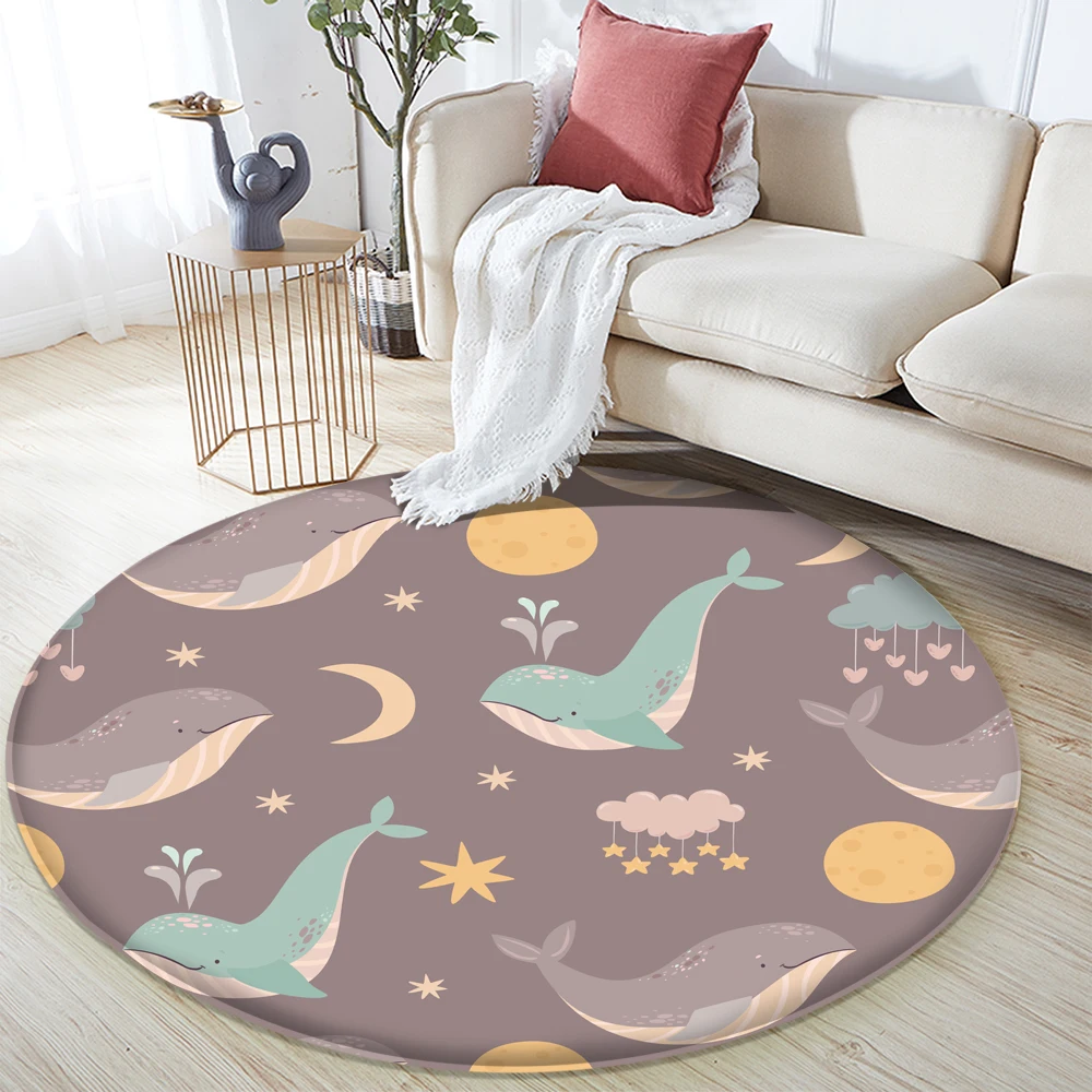

Cute Animal Dolphin Pattern Flannel Carpet Non-Slip Mat Bedroom Living Room Deco Chambre Tapis Rond Dywan Do Salonu Hot Selling