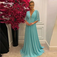 verngo simple a line chiffon prom dresses v neck half sleeves floor length evening gowns plus size women formal dress 2021