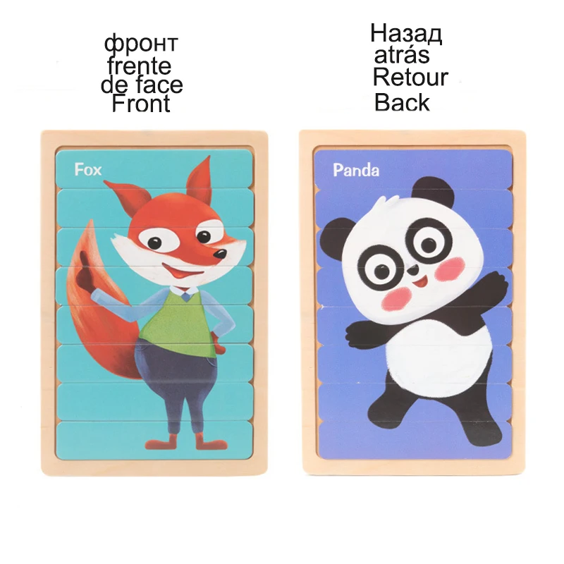 

Kids Montessori Puzzles Toy Wooden Double-sided Animal Strip 3D Puzzle Telling Stories Stacking Jigsaw Educational Learning Toys