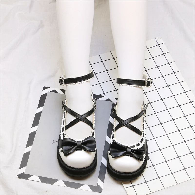 

Ballet Flats Shoes For Women Casual Mixed Colors Buckle Strap Round Toe Girl Bow Lolita Round Head Student Shoes