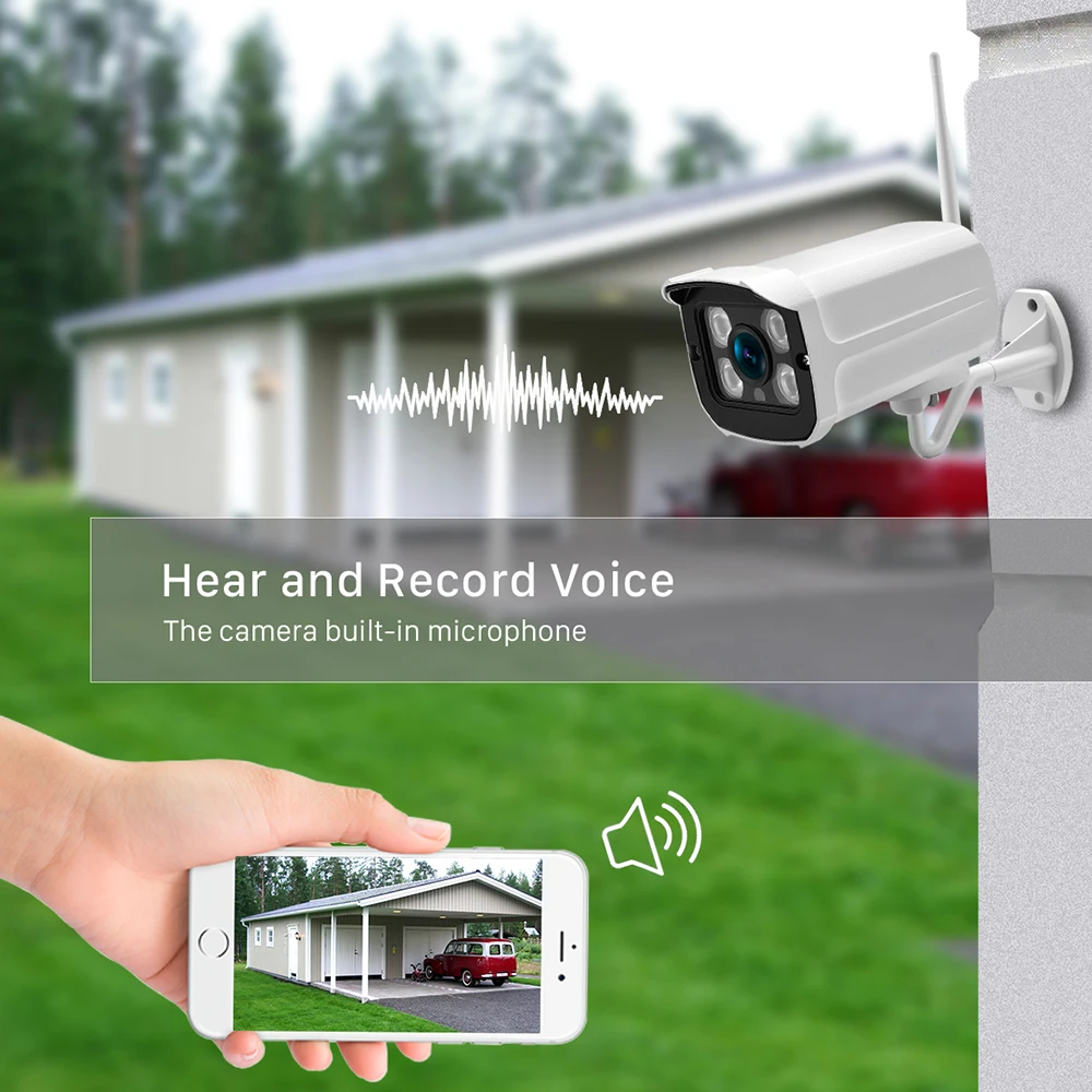 Аудио Wifi камера 1080P ONVIF Беспроводная сигнализация Push iCsee P2P 2MP CCTV Bullet уличная
