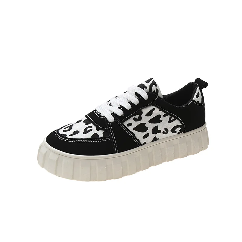 

New Casual Leopard Print Small Black Shoes Women's Street Shooting Thick-soled Casual Canvas Shoes Student Ins Board Shoes Tide