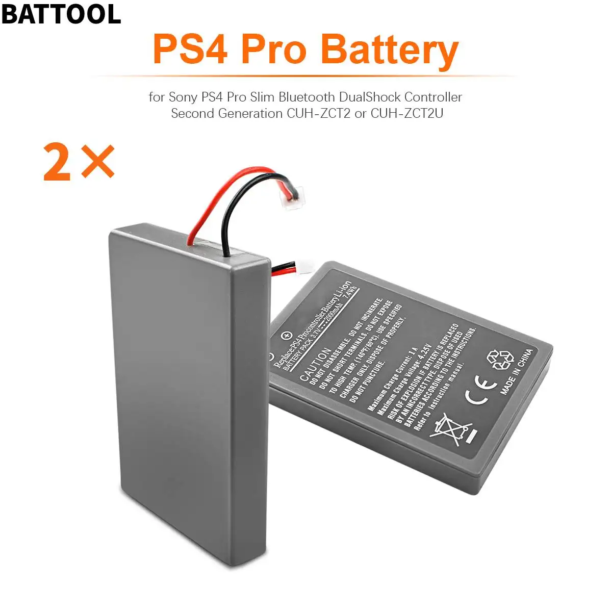

2000mAh Battery Pack Replacement for Sony PS4 Pro Slim Bluetooth Dual Shock Controller Second Generation CUH-ZCT2 or CUH-ZCT2U