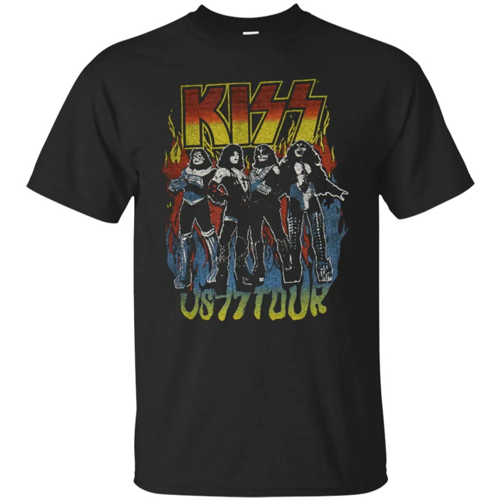 KISS Us 77 Tour Rock Band топы футболка черная хлопковая S 5XL новинка унисекс Забавные