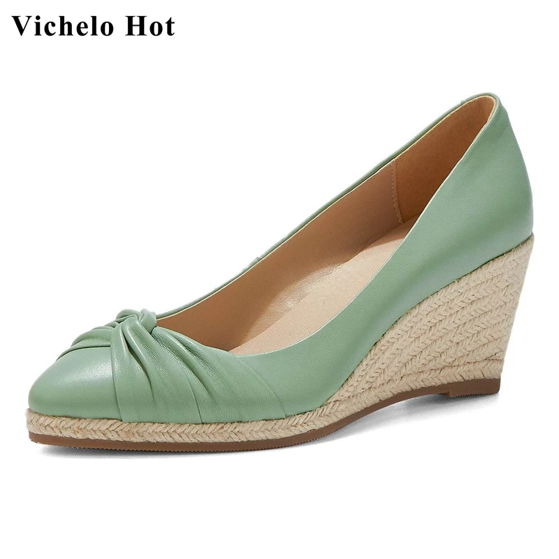 Туфли Vichelo женские из натуральной кожи заостренный носок на танкетке высокий