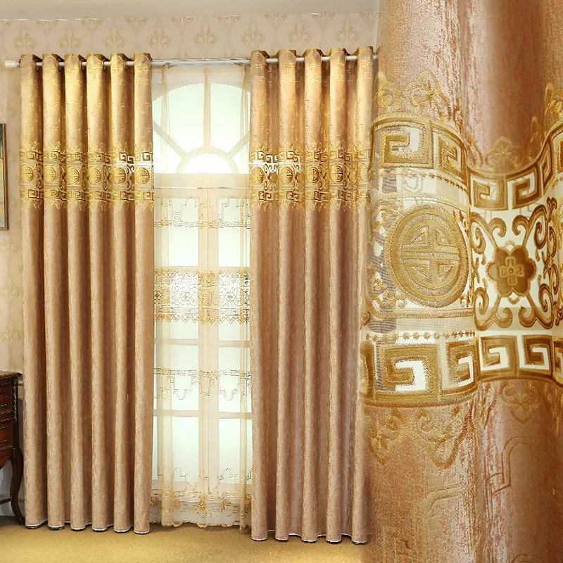 

Chinese Curtains Thickened Velvet Shading Laser Embroidered Curtains for Living Dining Room Bedroom