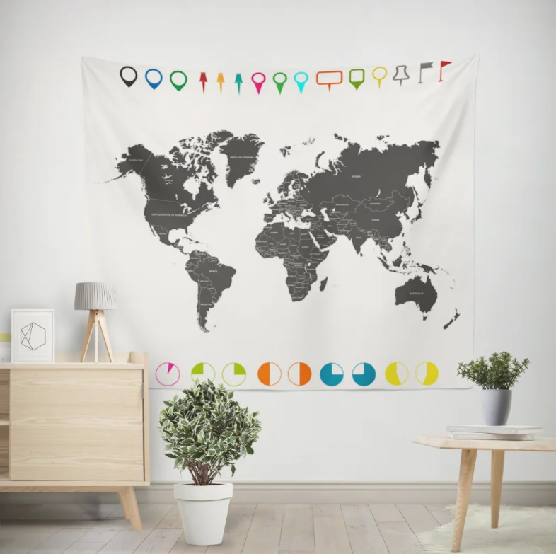 

World Map Color Printing Home Fabric Decorative Tapestry Hanging Drawing 150x200cm