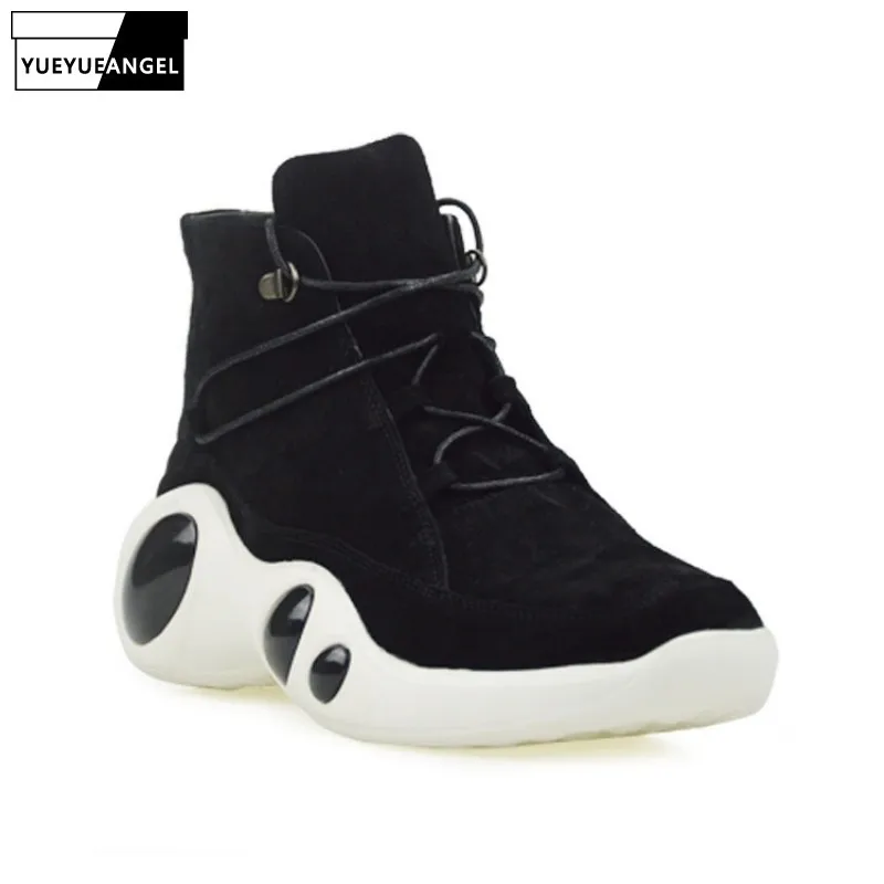 Обувь из натуральной кожи мужские черные высокие зимние кроссовки на шнуровке в