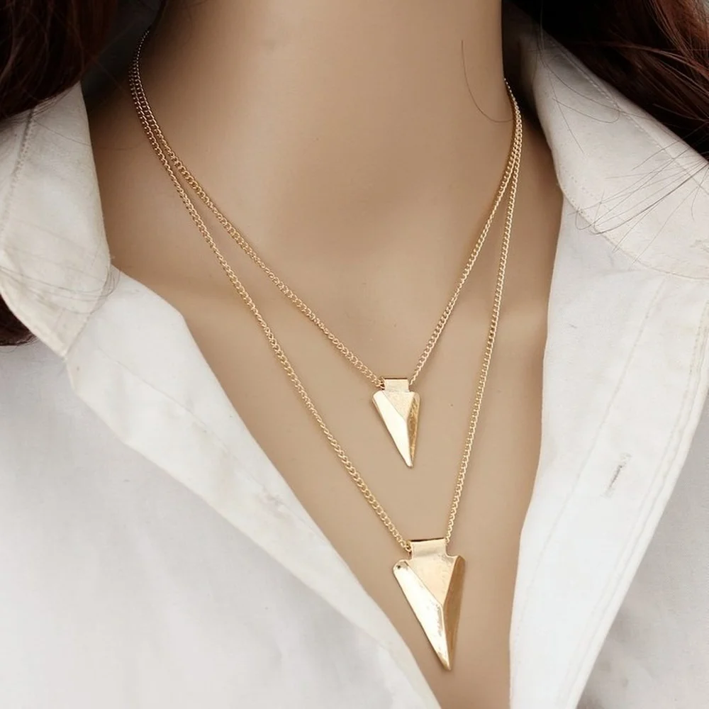 

Triangle Pendant Necklace for Women 2021 Fashion Aesthetic Layered Accessories Stainless Steel Jewelry Charm Sweater Chain Gift