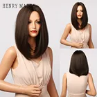 Генри MARGU темно-коричневый синтетический Парики Для женщин средней длины натуральные прямые волосы парики средней части Косплэй парика, устойчивая к высоким температурам