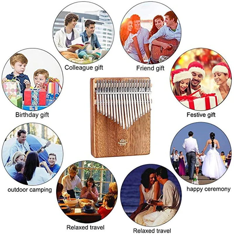 

21Keys Tones Thumb Piano Walnut Maple Acacia Wooden Body Beginner Musical Instrument Tune Hammer Solid Pine Mahogany