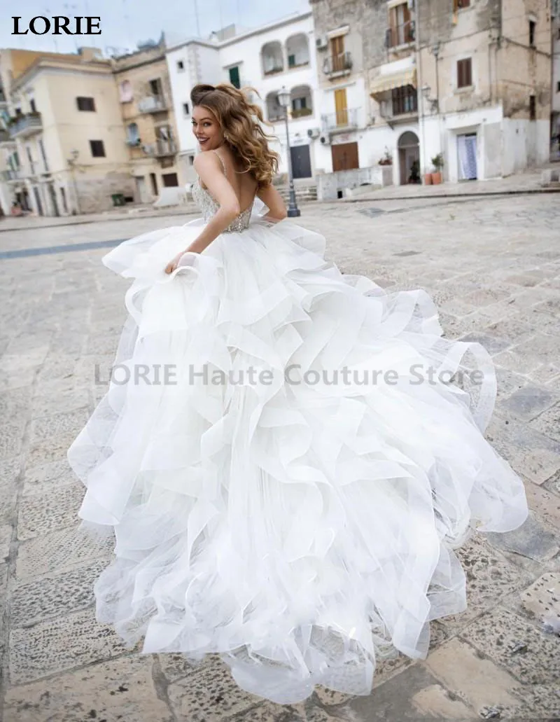 LORIE A Line Wedding Dress Spaghetti Strap Lace Sexy Bridal Dresses With Crystal Boho Vestidos de novia Wedding Gowns