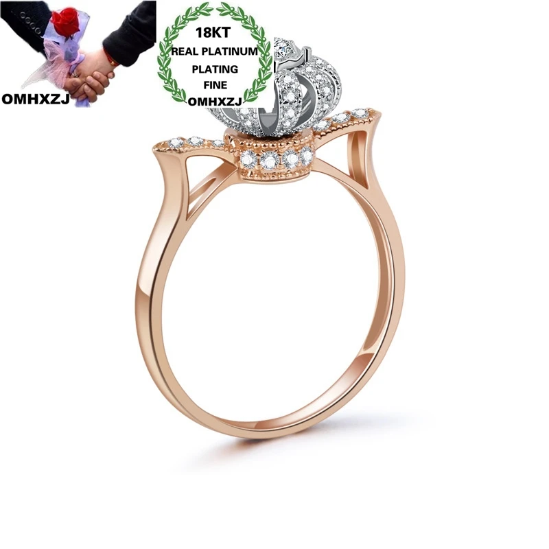 

OMHXZJ Wholesale RR1219 European Fashion Fine Woman Girl Party Birthday Wedding Gift Crown AAA Zircon 18KT White Rose Gold Ring