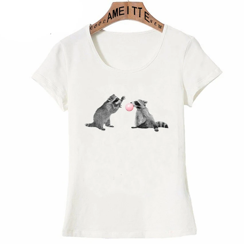 Z9236 Cute Fun Raccoons Blowing Bubble Gum Funny Print T-Shirt Women Summer t-shirt Girl Tees Short Sleeves Hipster Woman Casual Tops - Цвет: Z9236