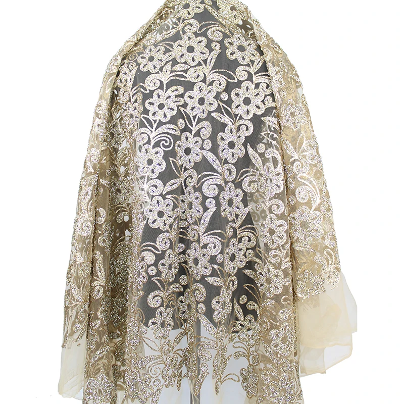 

African Net Tulle Lace Fabric with Stones and Sequins 2021 Sequence Nigerian Wedding Dresses Glitter Crystals Flower Swiss Voile