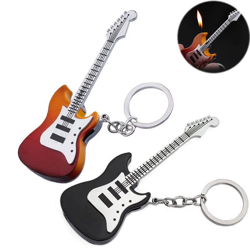 

Cigarette Lighters Butane Gas Refillable Guitar Shaped Lighter Keychain Creative Lighter Portable Collectibles