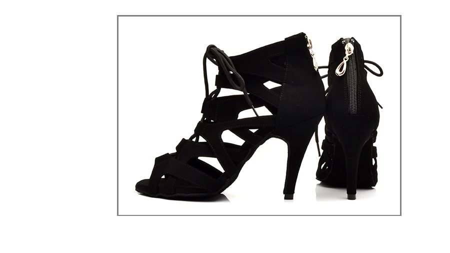 Black Suede Latin Dance Shoes Ladies High Heel Brown High Banded Ballroom Dance Shoes Stage Performance Party Indoor Soft Bottom
