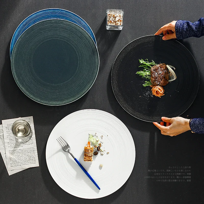 

Japanese-style matte ceramic tableware Western-style steak salad plate kitchen 12 inch large round tableware ramen dessert plate