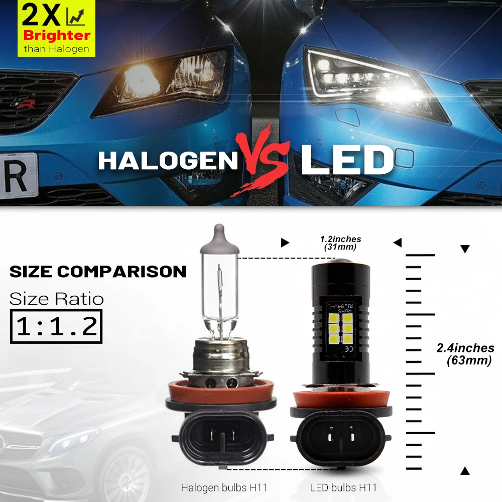 2 шт. для Fiat 500X 14- 500L 12-19 Bravo II hat08-14 Canbus светодиодный лампы H8 H11 Противотуманные фары без мерцания фары дальнего света (art.: 3920bfee756c5) - 3920bfee756c5