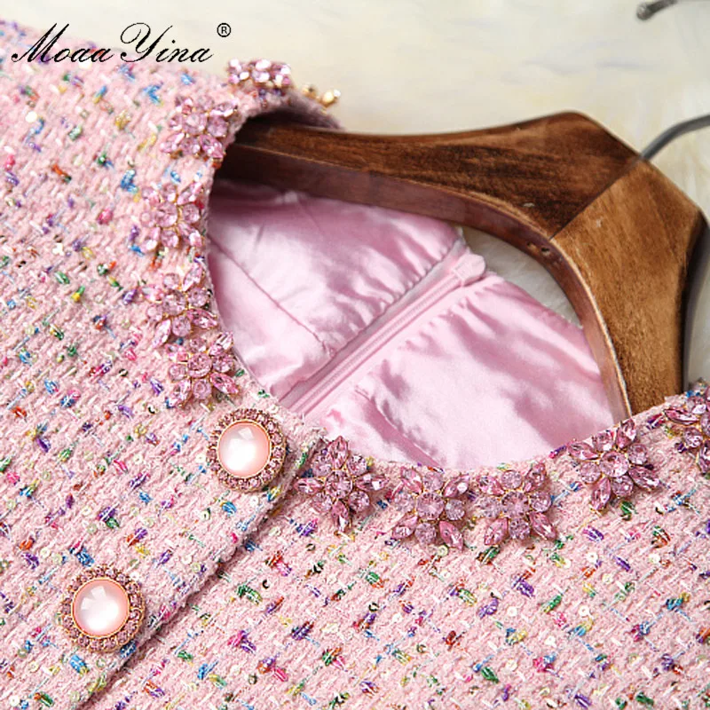 MoaaYina модное дизайнерское платье весна-осень женское с кристаллами жемчугом