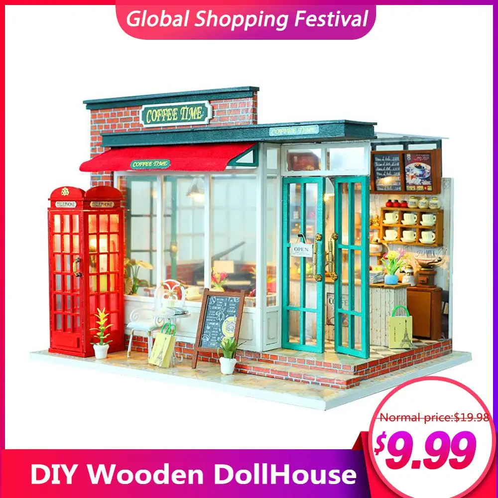 

DIY DollHouse Wooden Assembled Cottage Doll Houses Miniature Furniture Kit Toys For Children New Year Christmas Gift casa M015