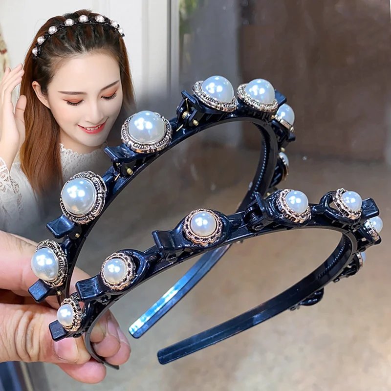 

Non-Slip Alice Hairband Pearl Headband Women Hair Bands Hoop Claws Clips Double Bangs Hairstyle Hair Accessories Hairpins
