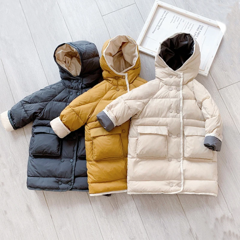 Пуховик на белом утином пуху для девочек и мальчиков Детский пуховик с капюшоном