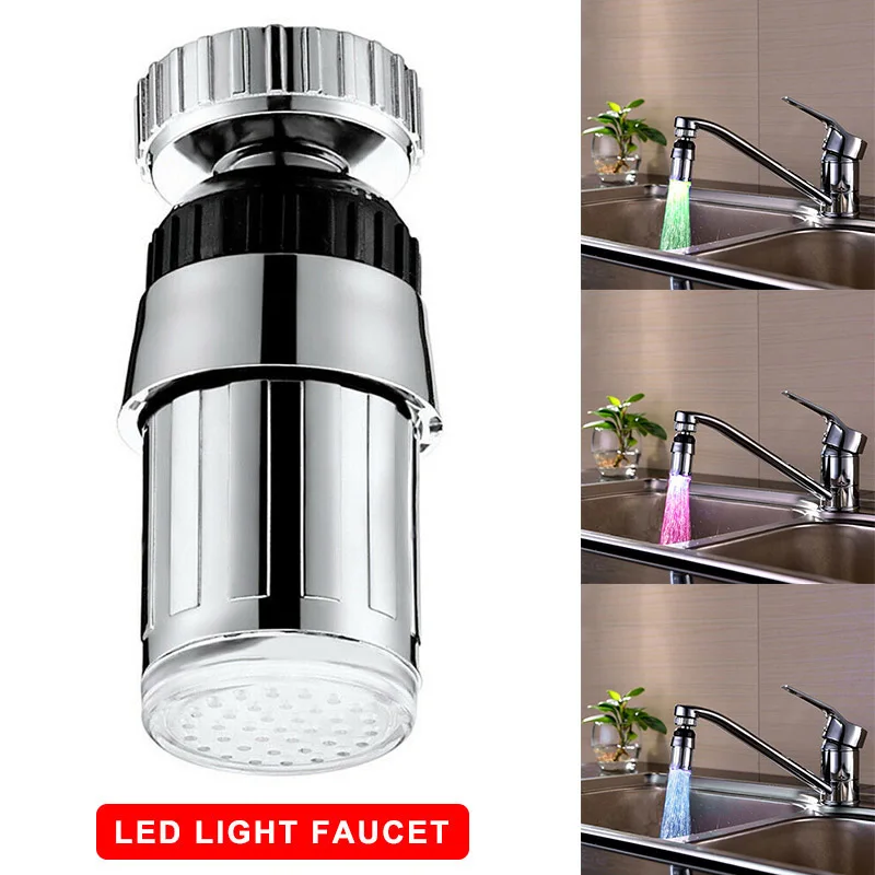 

New Luminous Light-up LED Water Faucet Shower Tap Basin Water Nozzle Bathroom Kitchen Heater Faucets thermostat SDF-SHIP