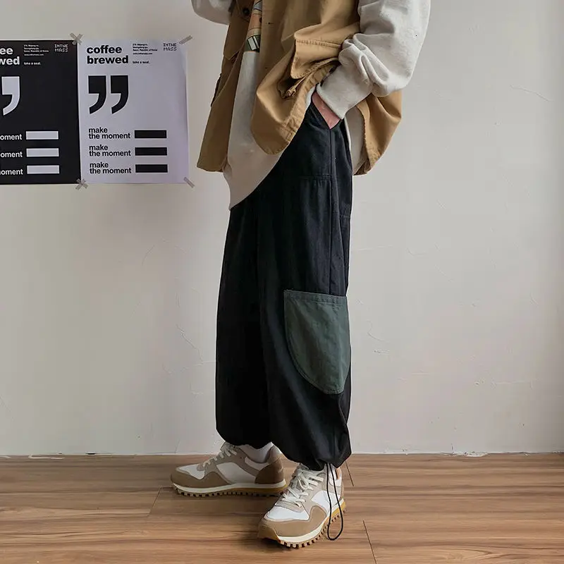 

Cotton Cargo Pants Men's Fashion Retro Pocket Casual Pants Men Streetwear Loose Hip-hop Straight Wide-leg Pants Mens Trousers