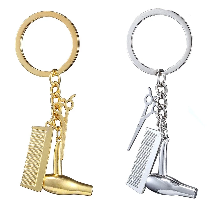 New Hairstylist Keychain Hair Salon Key Ring Hair Dryer Scissors Comb Key Chain Hairdresser Gifts For Women And Men DIY Jewelry
