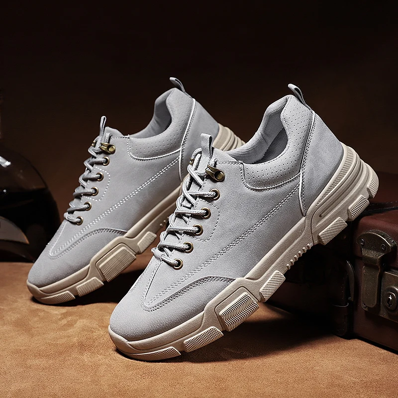 

Мужские кроссовки с плюшевой подкладкой, черные, серые или коричневые рабочие ботинки с круглым носком, на шнуровке, теплая Повседневная об...