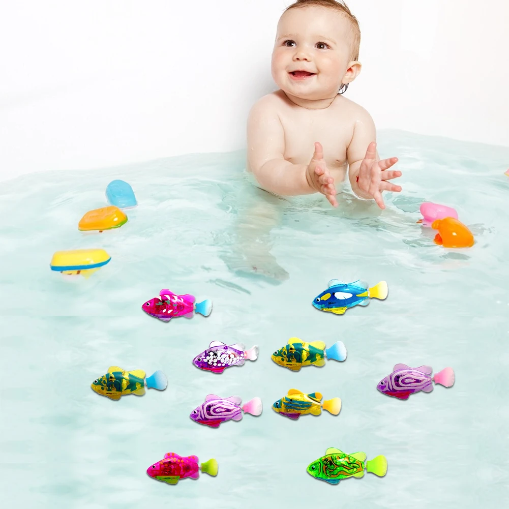 

Light Transparent Electric Fishs Wimming In The Water Bathing Shower Flash Fishs Toy Sink Bathtub Swimming Pool Kids Gifts