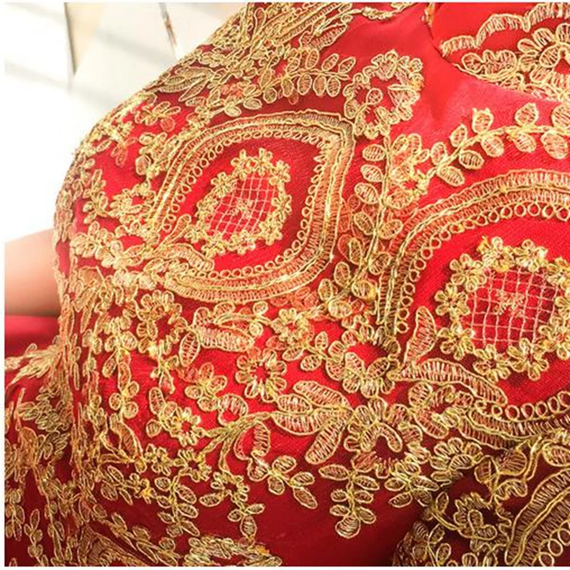 

Chinese dress bridal wedding Dress 2020 new red high quality applique dresses robe Formal Gowns short sleeve Cultural collar