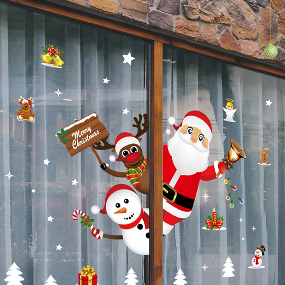 New Year Wall Stickers For Christmas Showcase Window Glass Decr Festival Decals Santa On The Shop | Дом и сад