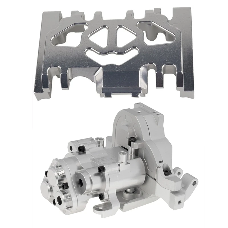 

2 Set RC Car Part: 1 Set Gearbox Mount Holder Chassis Gear Box Base & 1 Set Metal Transmission Case Gearbox