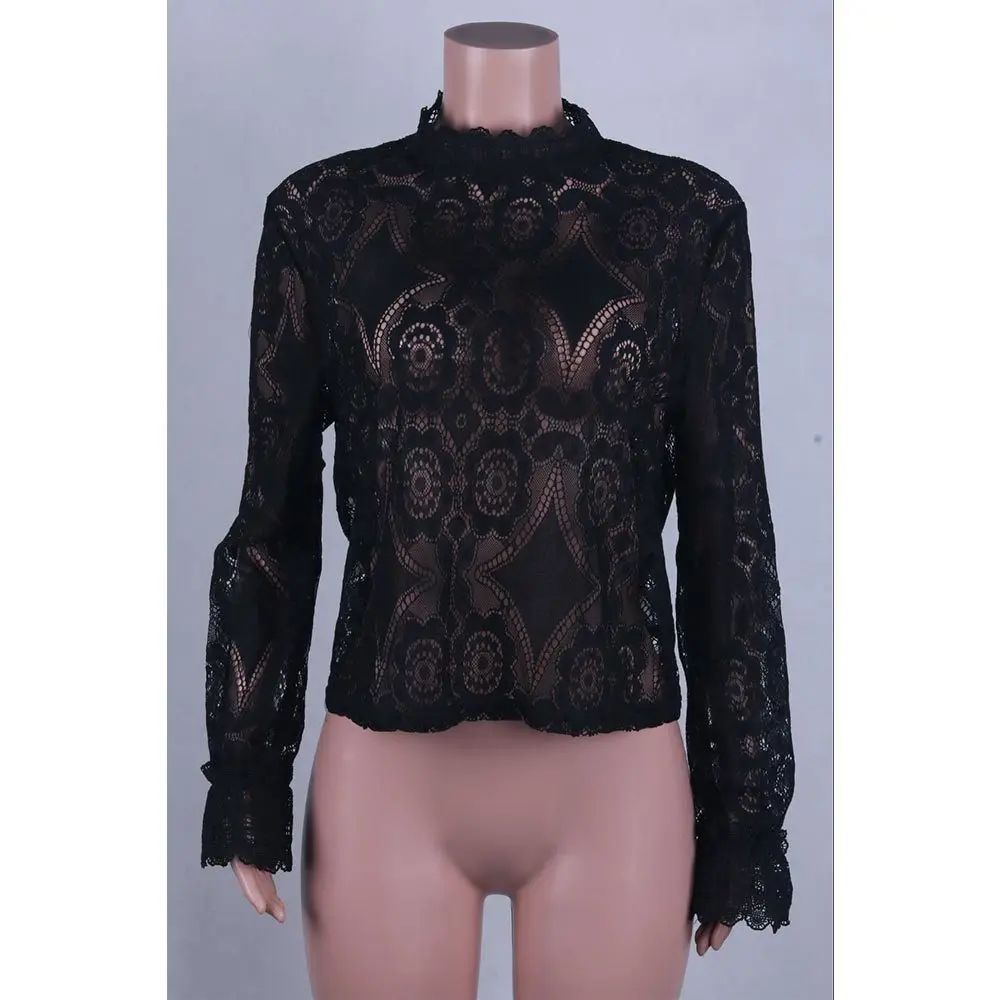 Женская блузка с длинным рукавом-фонариком белая кружевная вышивкой лето 2019 |