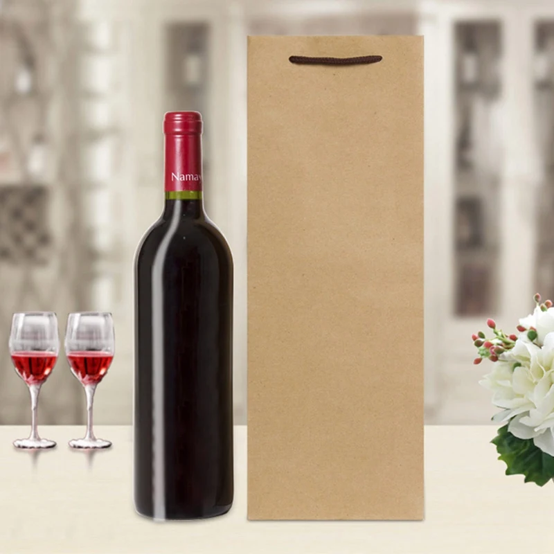 

Простая упаковка для вина, бумажные пакеты с ручками для вина, однотонные, красные, черные, коричневые, подарочные пакеты для бутылок, подаро...