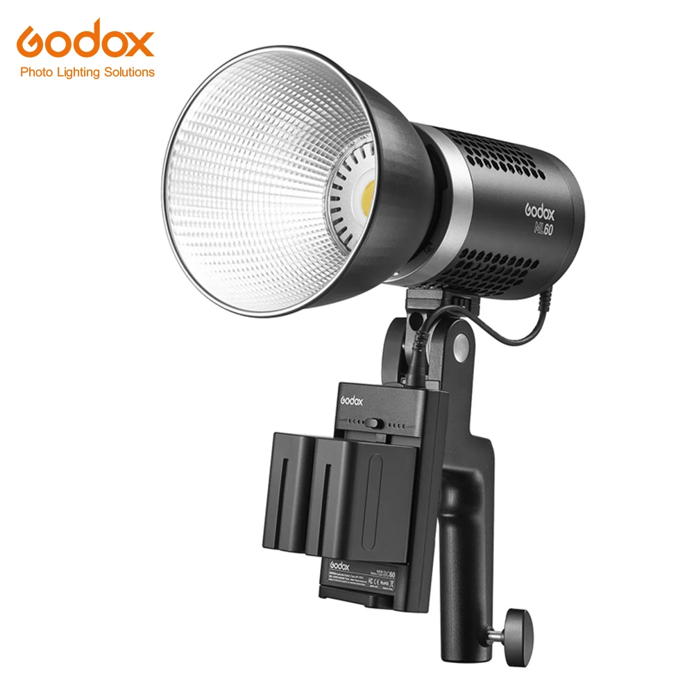 

Ручной светодиодный светильник Godox ML60, 60 Вт, поддержка бесшумного режима, эффекты FX, портативная регулировка яркости, уличный светодиодный с...