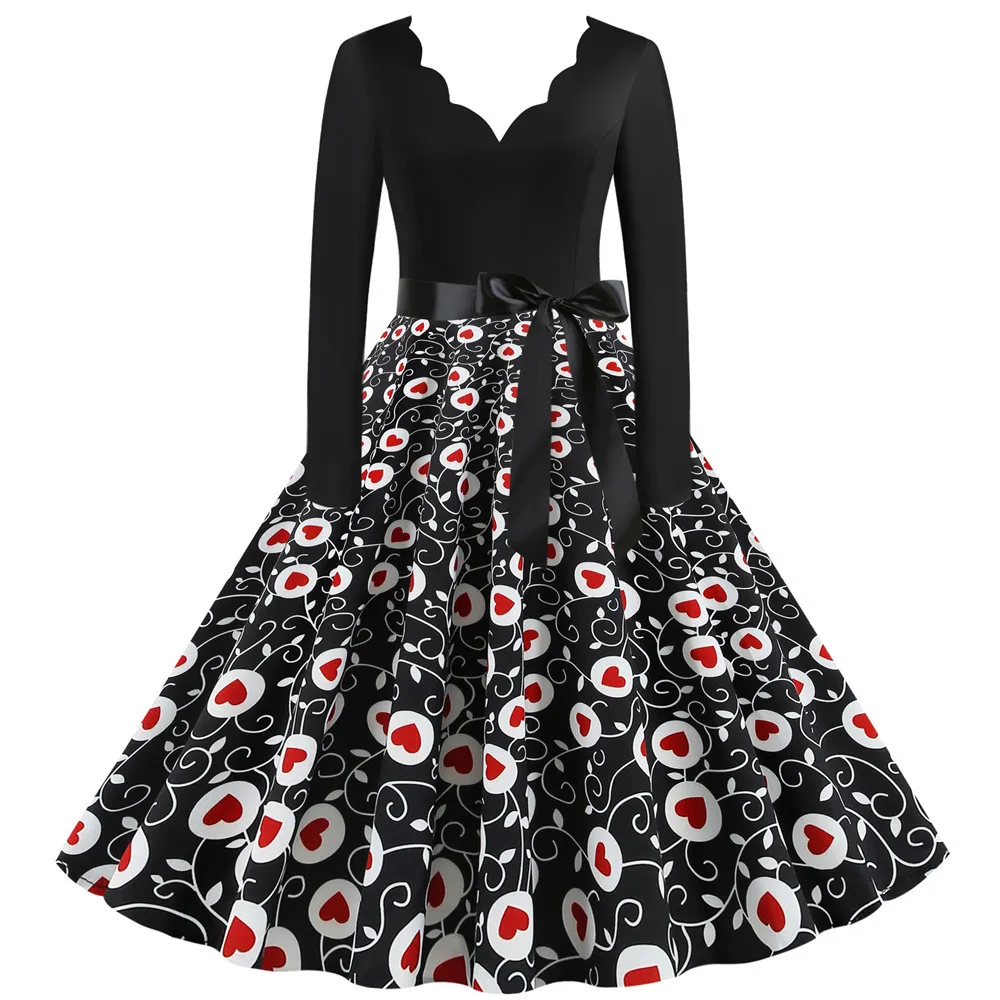 Женское вечернее платье с цветочным принтом длинным рукавом|Женские платья| |